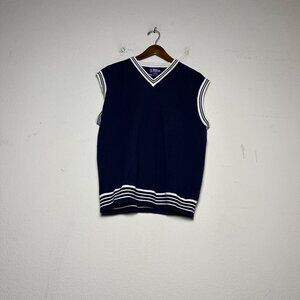 VTG PGA Tour Knit Casual Golf Vest Men XL Blue Retro Prep 90s Striped Navy White